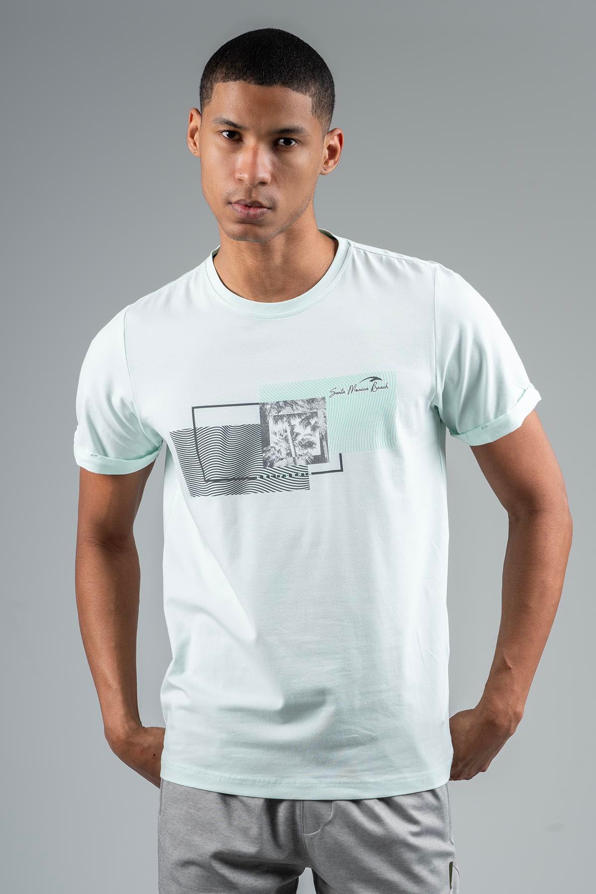 Maraton Sportswear Regular Erkek Bisiklet Yaka  Takma Kol Basic Su Yeşili T-shirt 22607
