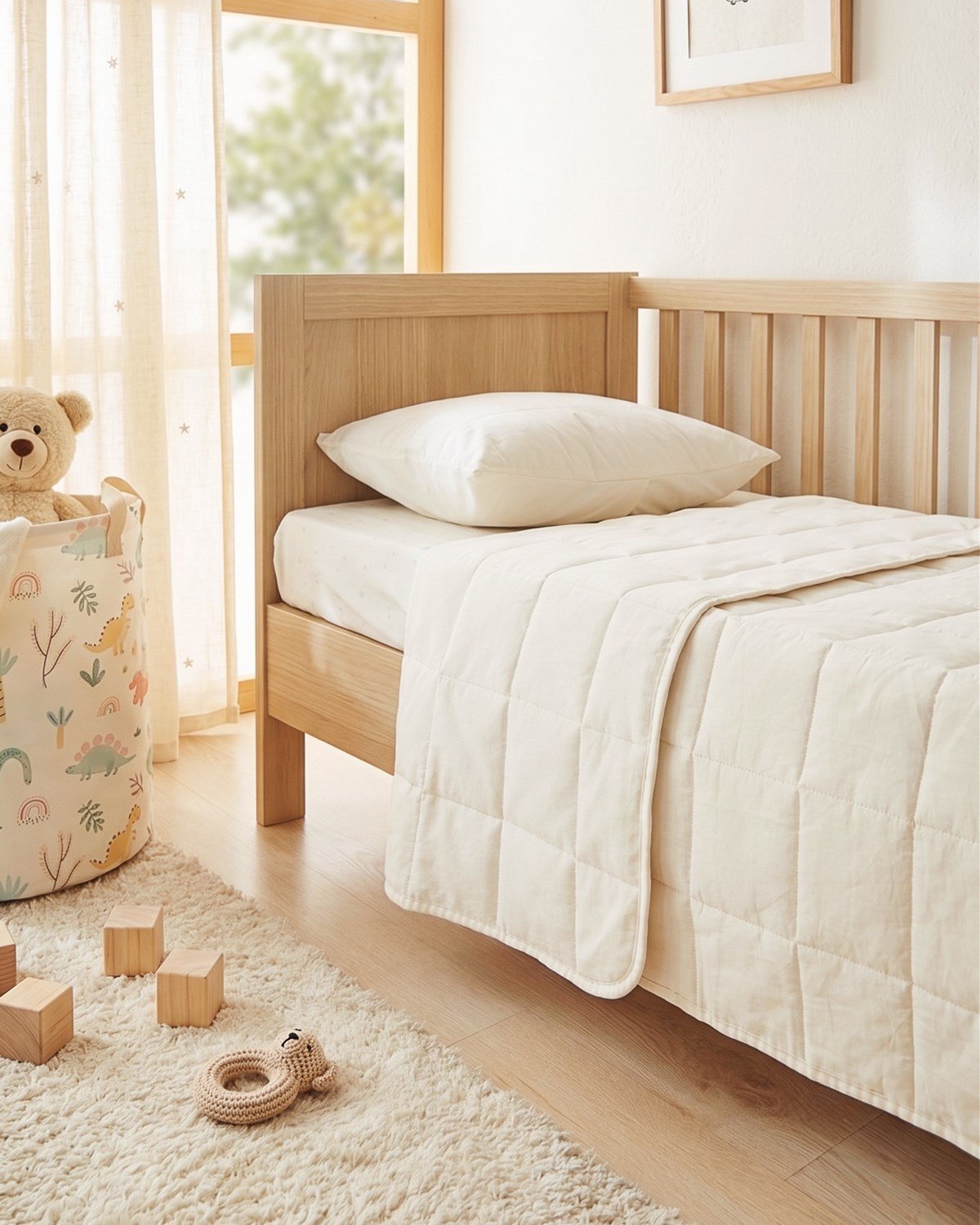 %100 Pamuk Kumaş Kapitoneli Ekru Çok Amaçlı Bebek Yatak Örtüsü Seti 1 Adet 100 x 150 / 1 Adet 37 x 47 cm