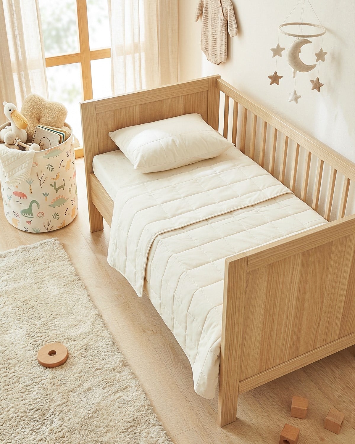 %100 Pamuk Kumaş Kapitoneli Ekru Çok Amaçlı Bebek Yatak Örtüsü Seti 1 Adet 100 x 150 / 1 Adet 37 x 47 cm