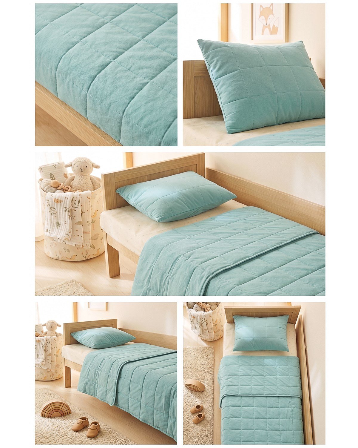 %100 Pamuk Kumaş Kapitoneli Mint Çok Amaçlı Bebek Yatak Örtüsü Seti 1 Adet 100 x 150 / 1 Adet 37 x 47 cm