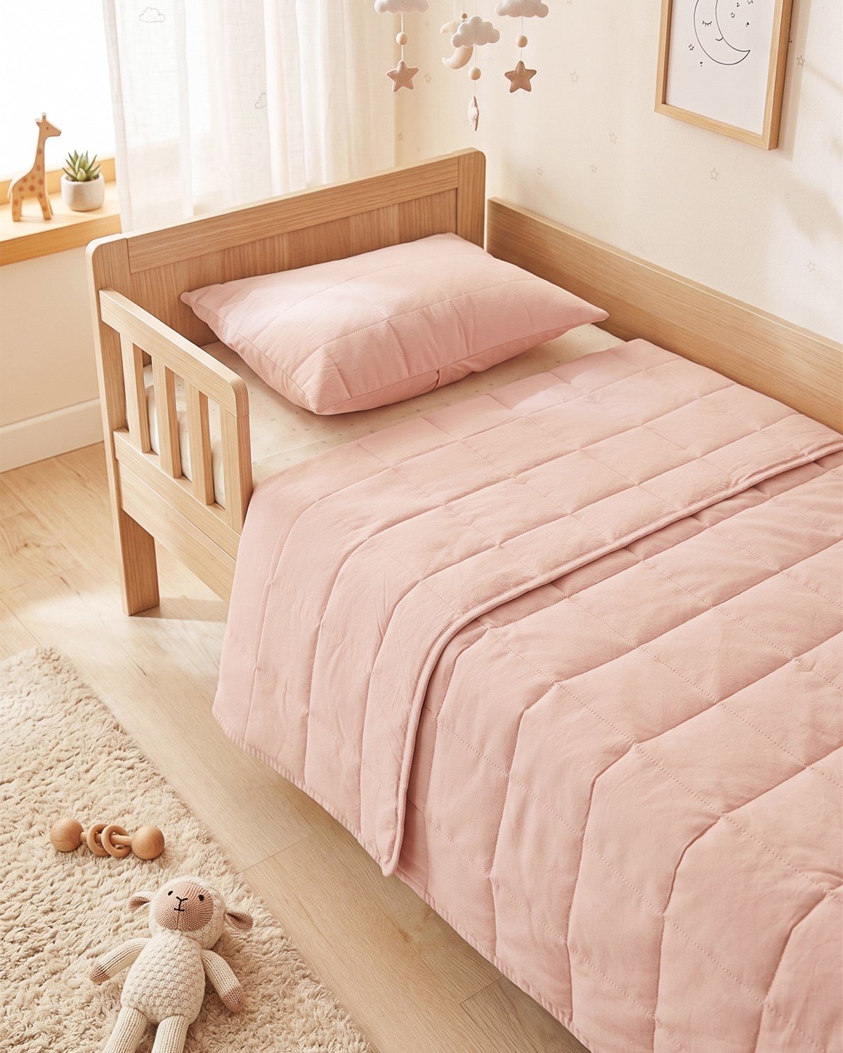 %100 Pamuk Kumaş Kapitoneli Pembe Çok Amaçlı Bebek Yatak Örtüsü Seti 1 Adet 100 x 150 / 1 Adet 37 x 47 cm