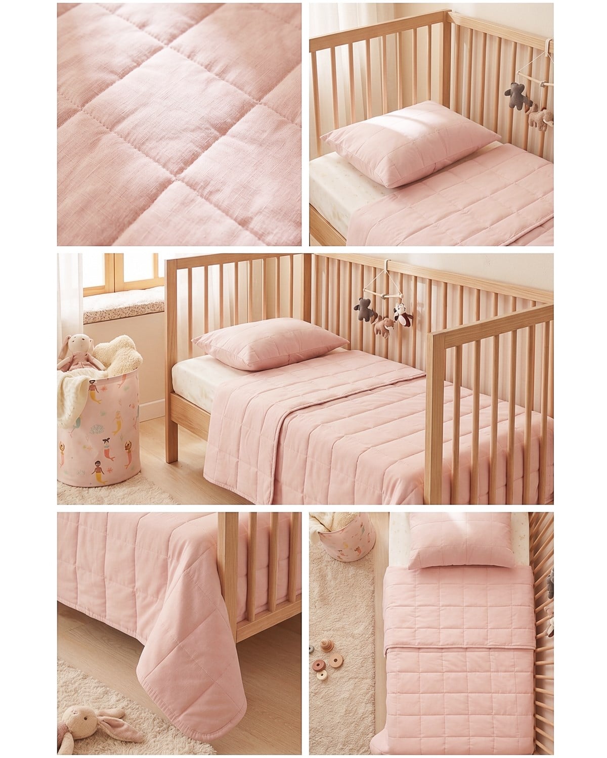 %100 Pamuk Kumaş Kapitoneli Pembe Çok Amaçlı Bebek Yatak Örtüsü Seti 1 Adet 100 x 150 / 1 Adet 37 x 47 cm