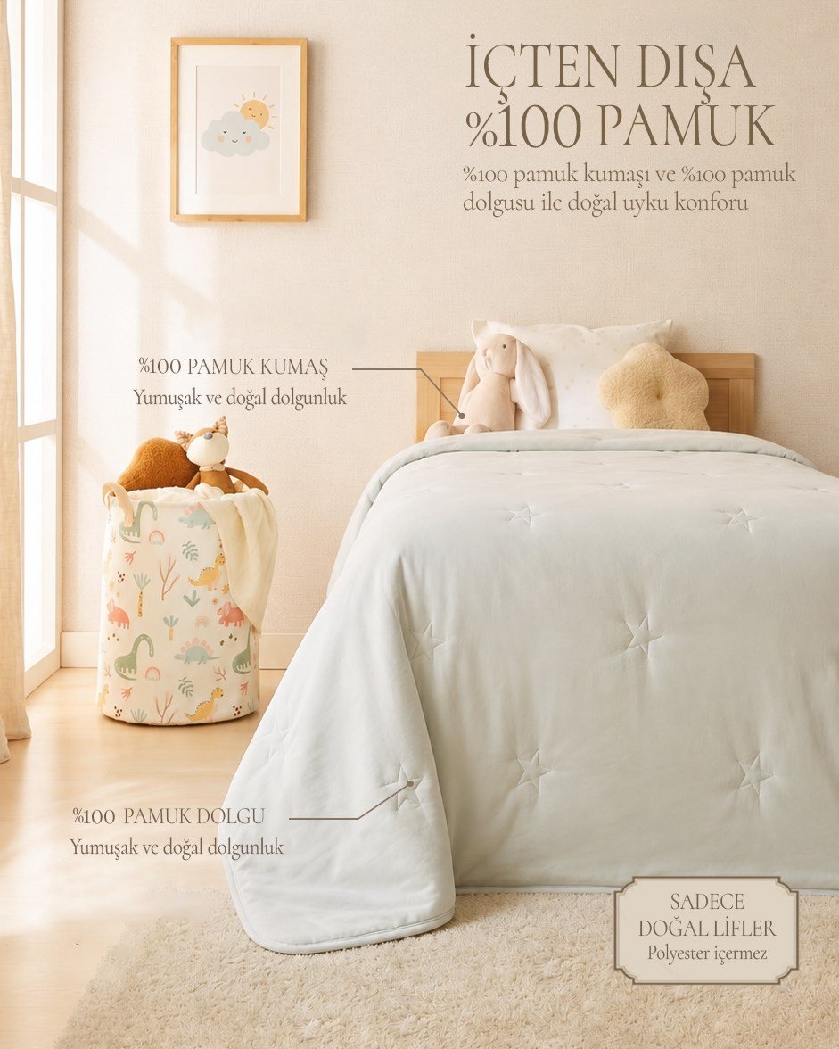 %100 Pamuk Penye Mavi Yıldız Nakışlı Bebek Çok Amaçlı Örtü 90 x 120 cm