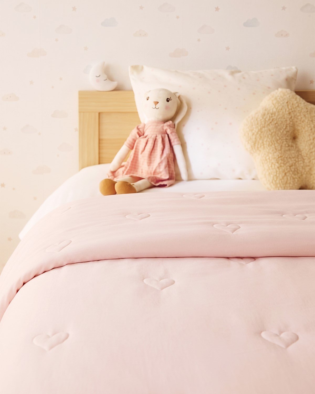 %100 Pamuk Penye Pembe Kalp Nakışlı Çocuk Tek Kişilik Çok Amaçlı Örtü 155 x 215 cm