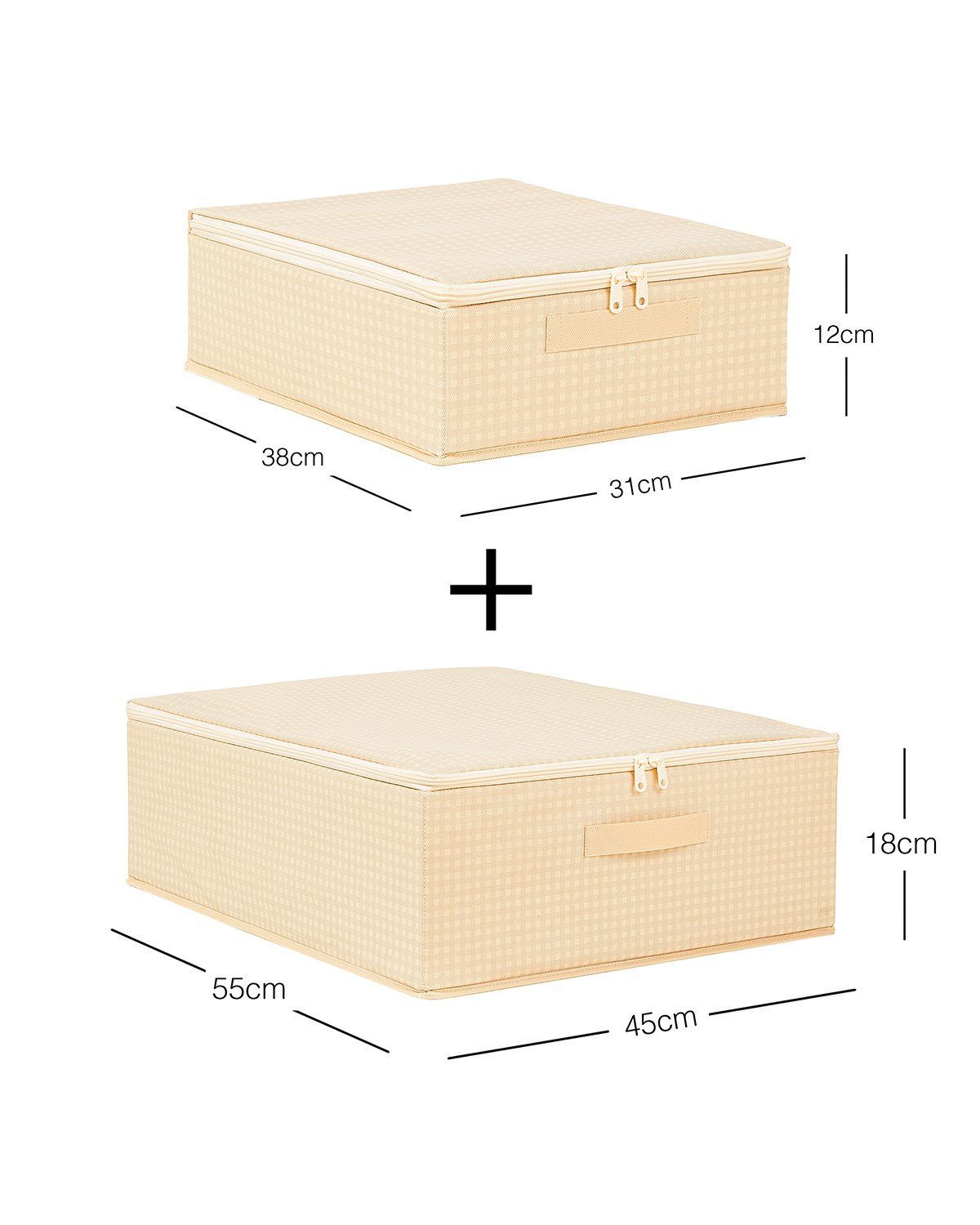 2'li Bej Pötikare Destekli Kutu Hurç Set 31 x 38 x 12 + 45 x 55 x 18 cm