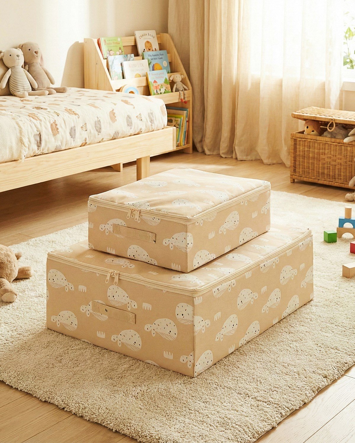 2'li Çocuk Odası Sevimli Balina Destekli Kutu Hurç Set 31 x 38 x 12 + 45 x 55 x 18 cm