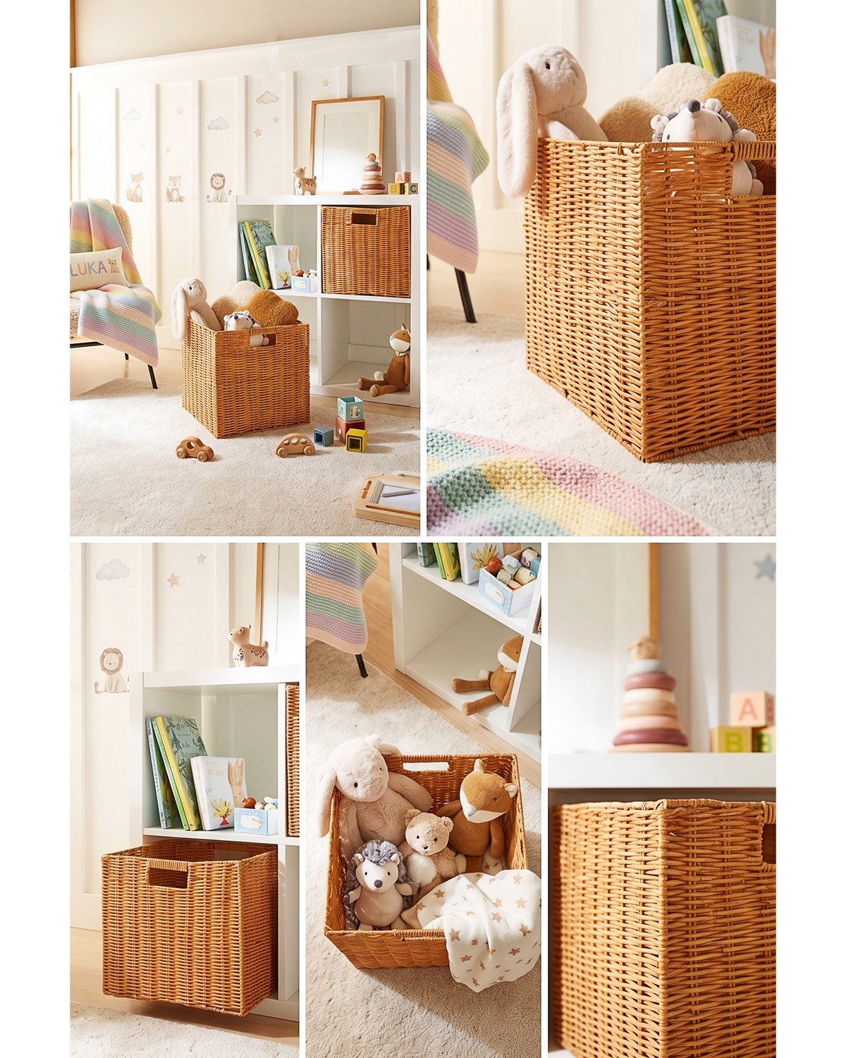 2'li Çocuk Odası Yıkanabilir Bej PP Rattan Sepet Set 33 x 33 x 33 cm