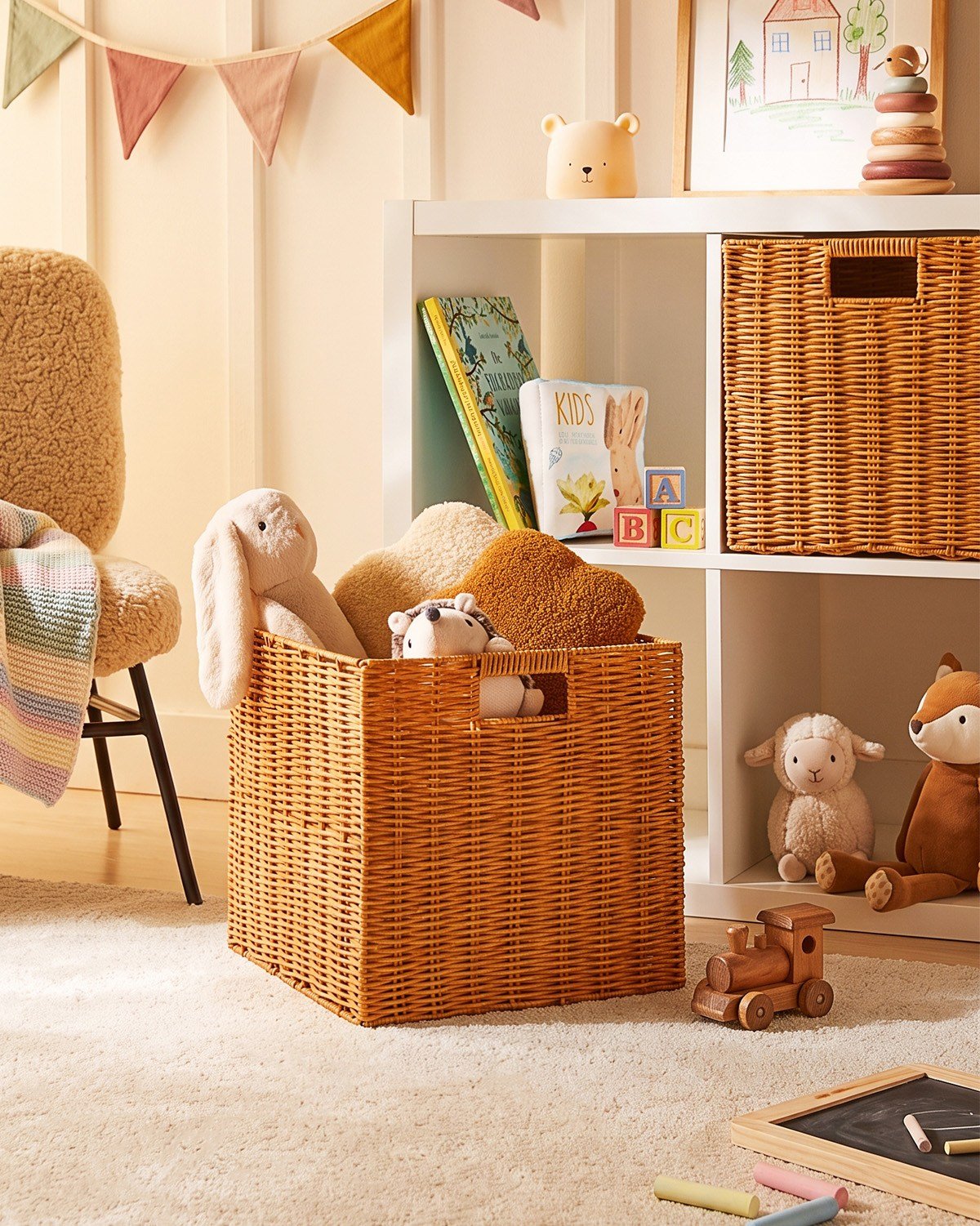 2'li Çocuk Odası Yıkanabilir Bej PP Rattan Sepet Set 33 x 33 x 33 cm