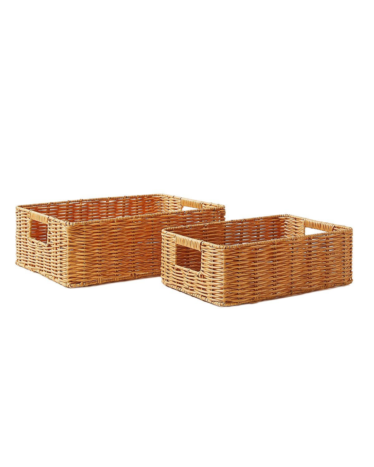 2'li Çocuk Odası Yıkanabilir Bej PP Rattan Sepet Set 33 x 23 x 11 / 39 x 29 x 13 cm