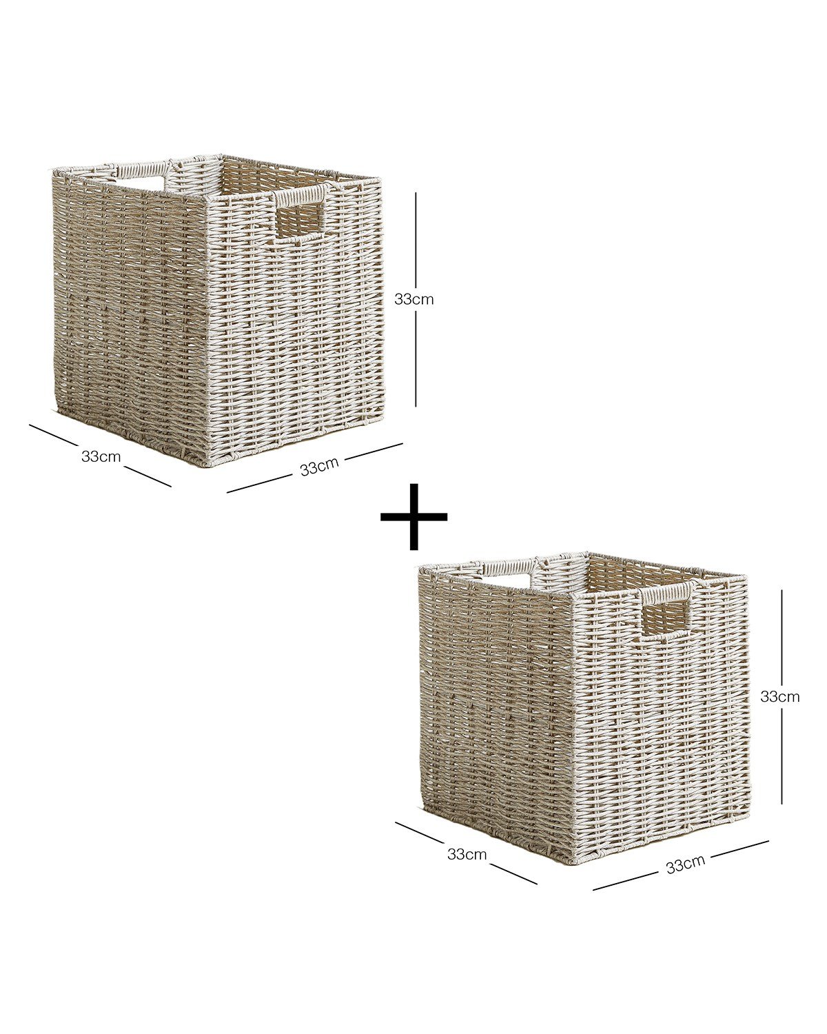 2'li Çocuk Odası Yıkanabilir Gri PP Rattan Sepet Set 33 x 33 x 33 cm