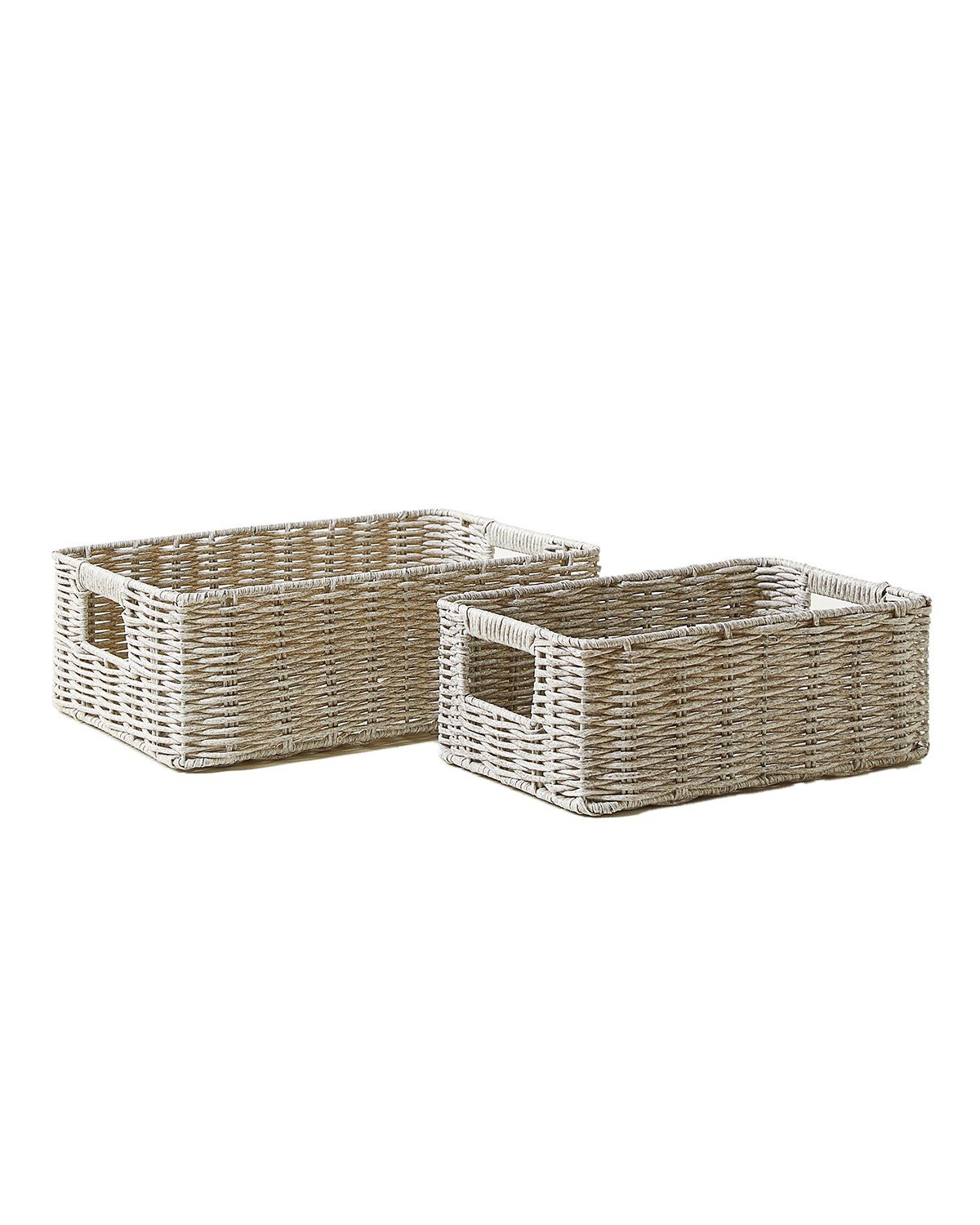 2'li Çocuk Odası Yıkanabilir Gri PP Rattan Sepet Set 30 x 20 x 11 / 36 x 26 x 12 cm
