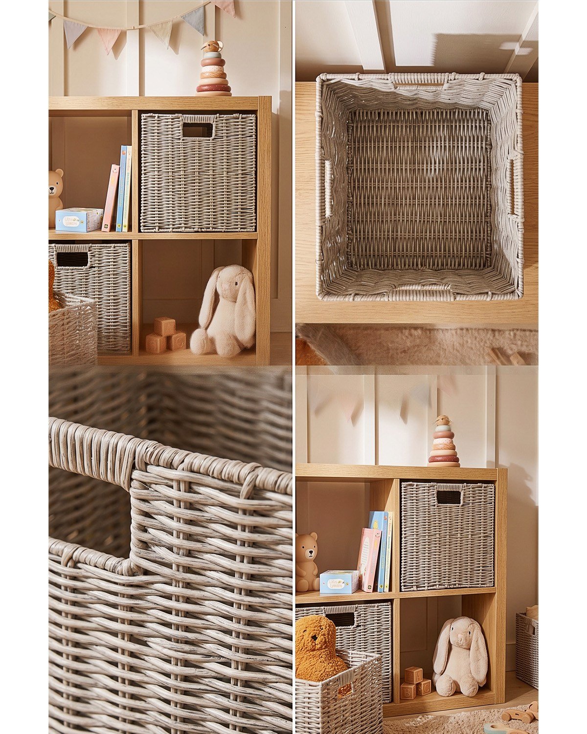 2'li Çocuk Odası Yıkanabilir Gri PP Rattan Sepet Set 33 x 33 x 33 cm