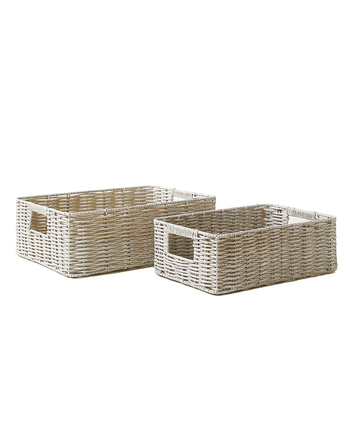 2'li Çocuk Odası Yıkanabilir Gri PP Rattan Sepet Set 33 x 23 x 11 / 39 x 29 x 13 cm