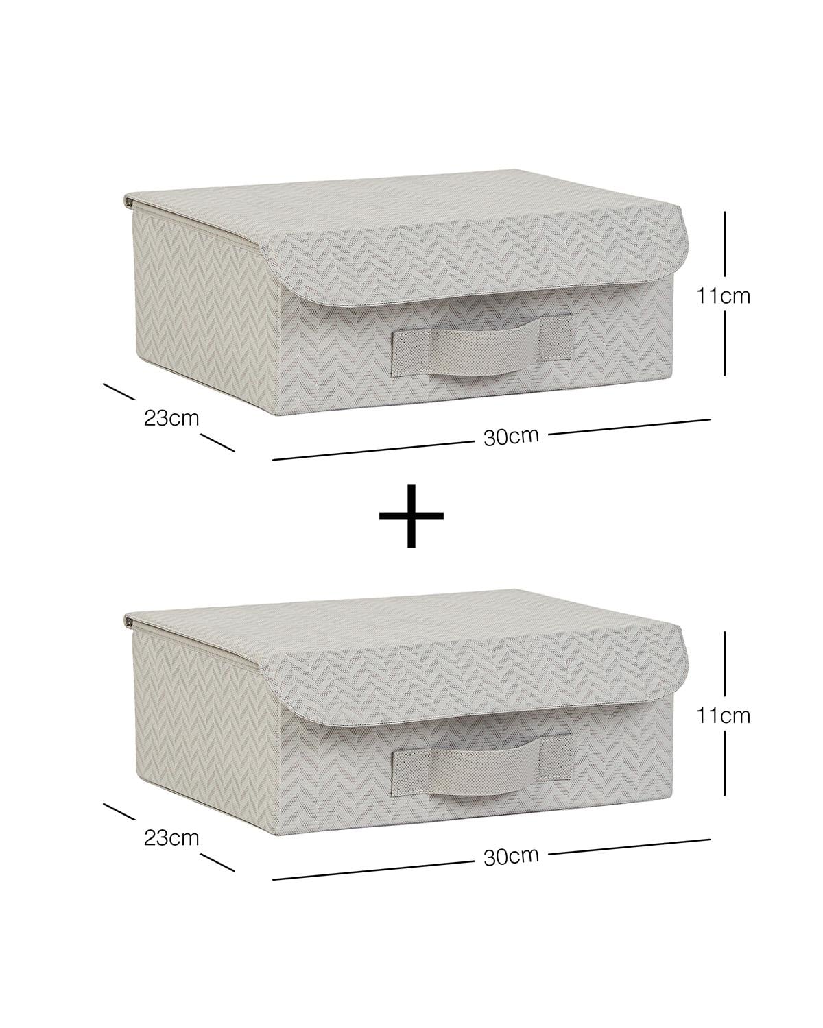 2'li Gri Balıksırtı Kapaklı Kutu Set 30 x 23 x 11 cm