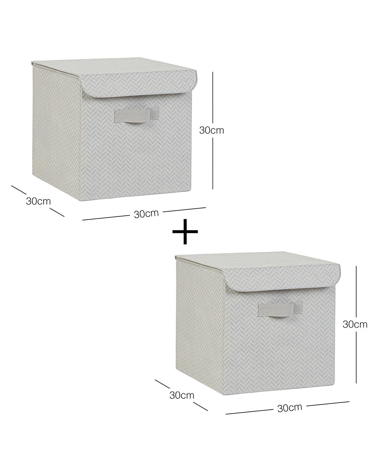 2'li Gri Balıksırtı Kapaklı Kutu Set 30 x 30 x 30 cm