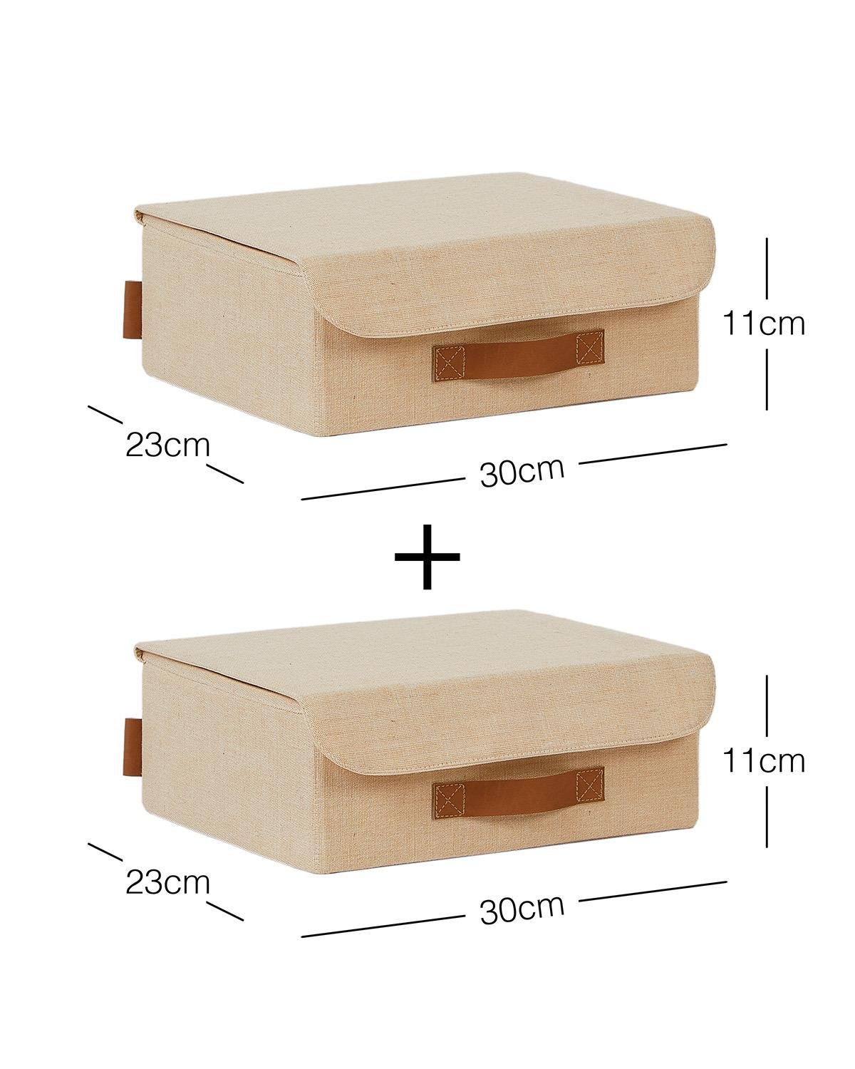 2'li Jüt Keten Kumaş Kapaklı Kutu Set 30 x 23 x 11 cm