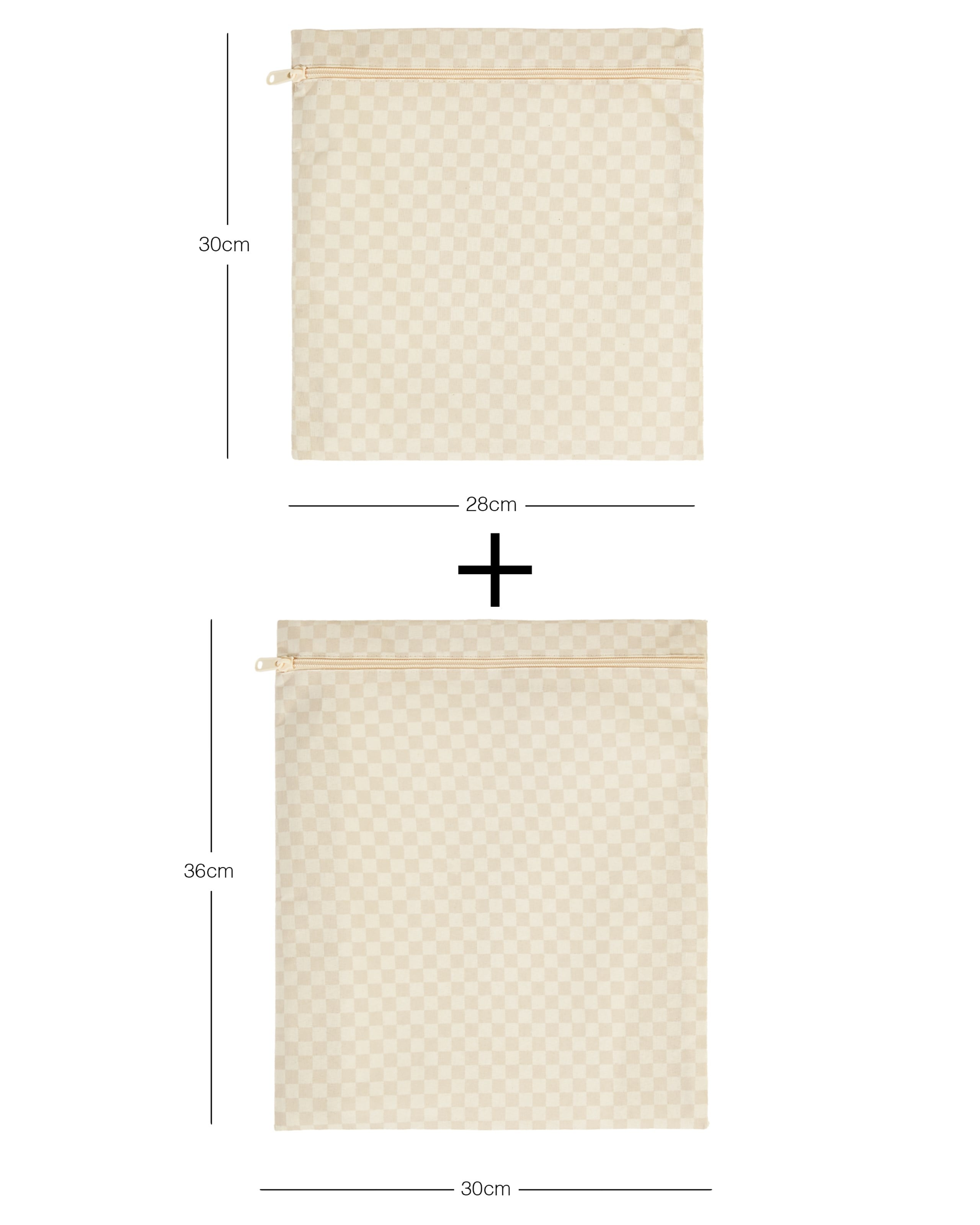 2'li Su Geçirmez Pvc Astarlı Bej Dama Desen Islak Kuru Çantası 28 x 30 / 30 x 36 cm