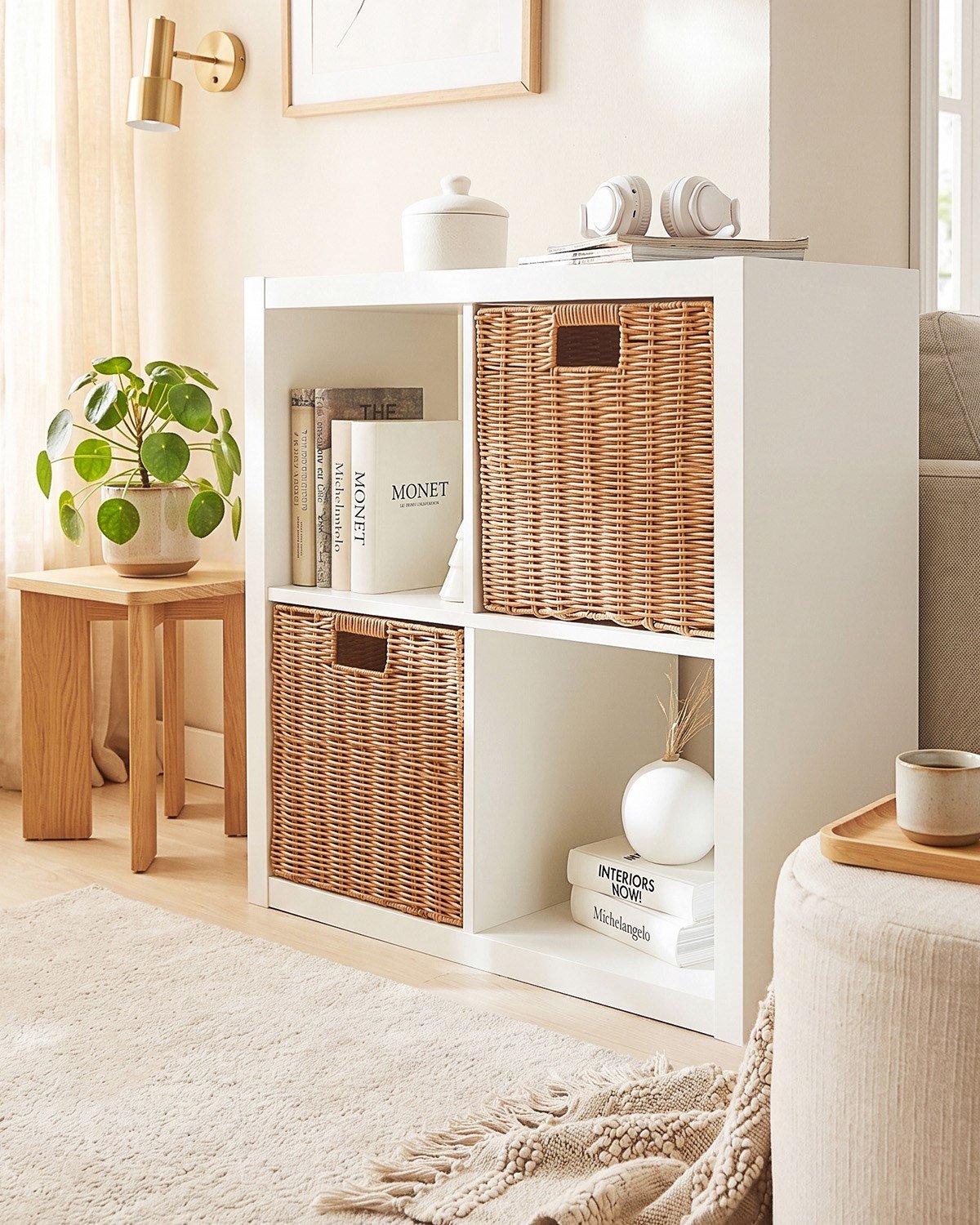 2'li Yıkanabilir Bej PP Rattan Sepet Set 33 x 33 x 33 cm