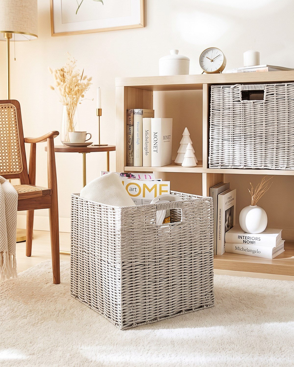 2'li Yıkanabilir Gri PP Rattan Sepet Set 33 x 33 x 33 cm