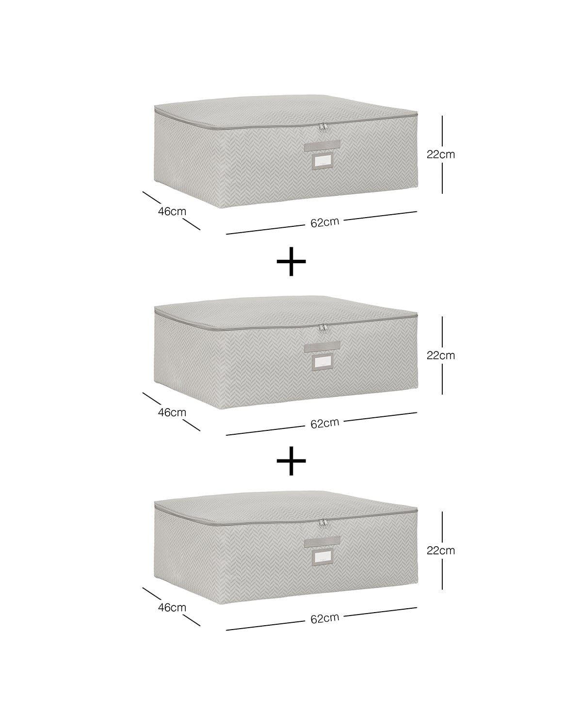 3'lü Büyük Boy Gri Balıksırtı Baza Altı Hurç Set 62 x 46 x 22 cm