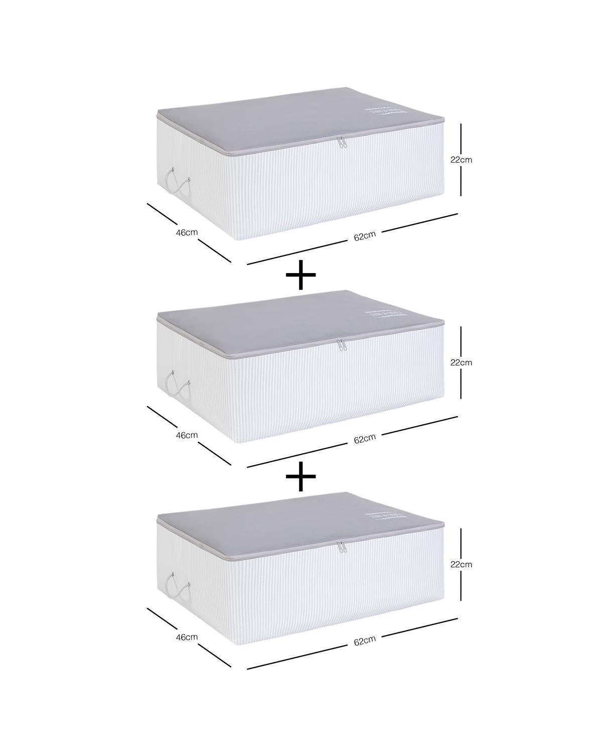 3'lü Büyük Boy Gri Renk Stuff & Things Baza Altı Hurç Set 62 x 46 x 22 cm