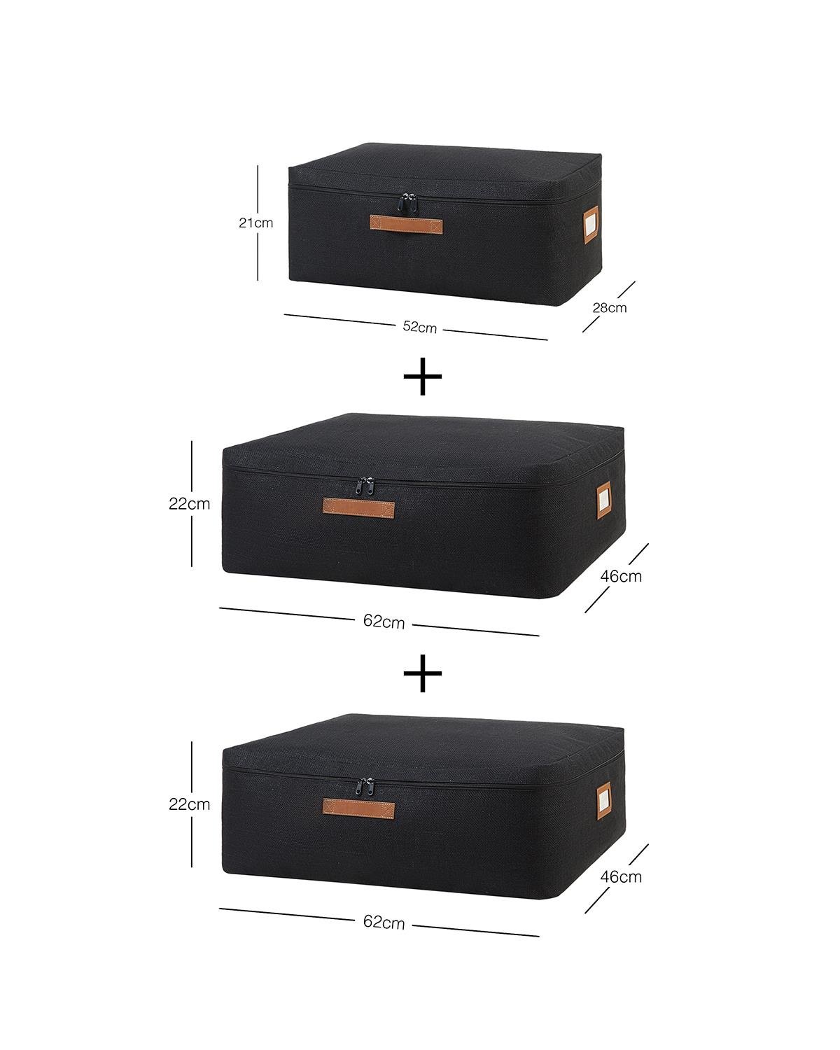 3'lü Siyah Renk Jüt Baza Altı Hurç Set 1 Adet 52 x 28 x 21 / 2 Adet 62 x 46 x 22 cm