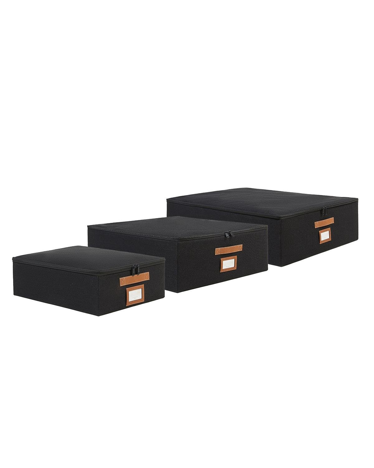 3'lü Siyah Renk Jüt Destekli Kutu Hurç Set 31 x 38 x 12 + 45 x 55 x 18 + 55 x 70 x 18 cm