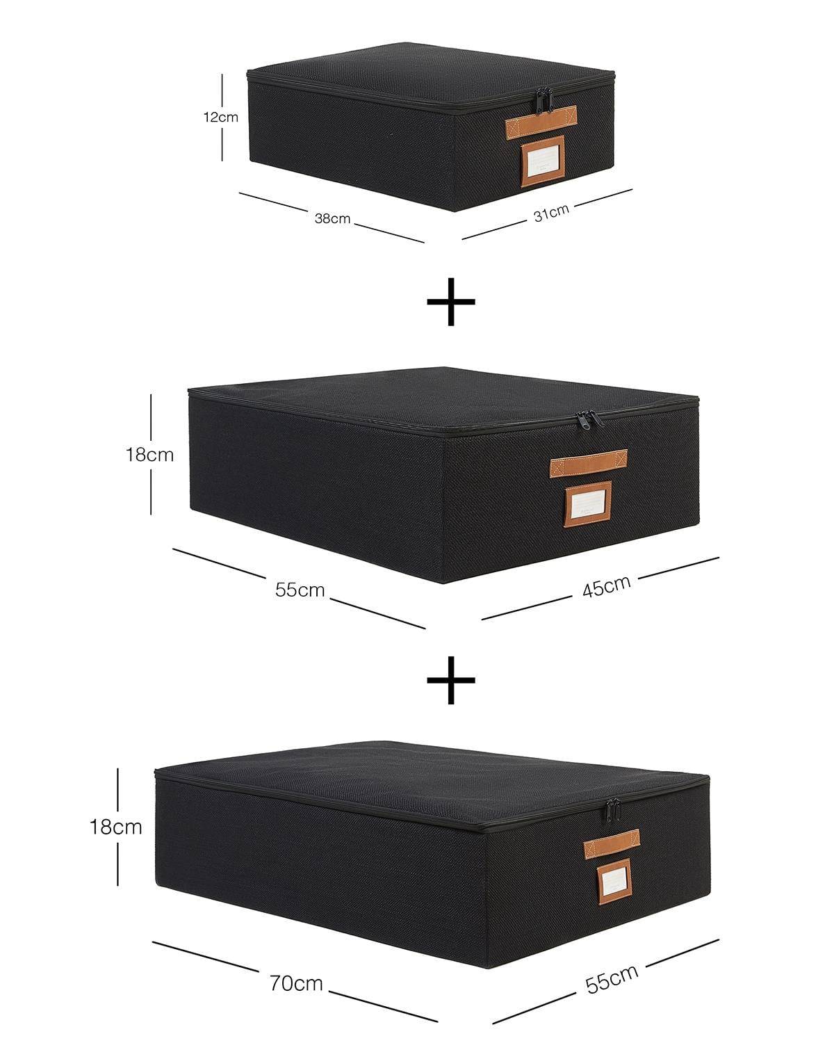 3'lü Siyah Renk Jüt Destekli Kutu Hurç Set 31 x 38 x 12 + 45 x 55 x 18 + 55 x 70 x 18 cm
