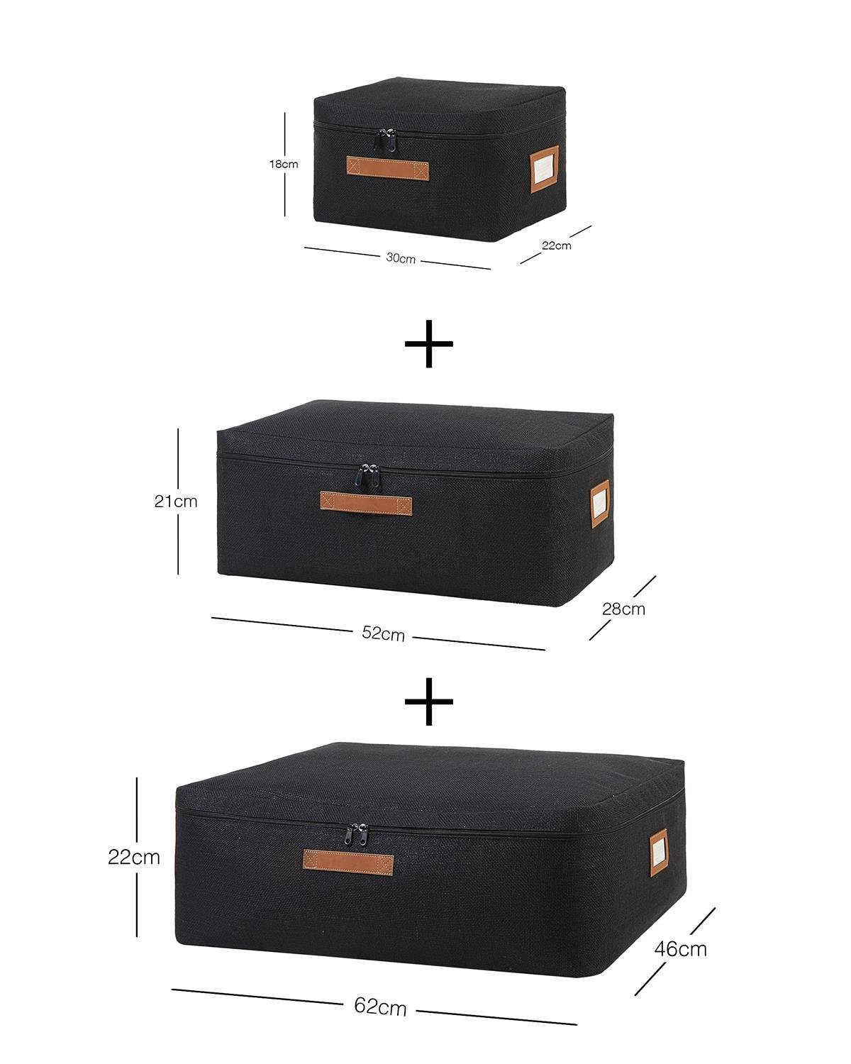 3'lü Siyah Renk Jüt Hurç Set 30 x 22 x 18 / 52 x 28 x 21 / 62 x 46 x 22 cm