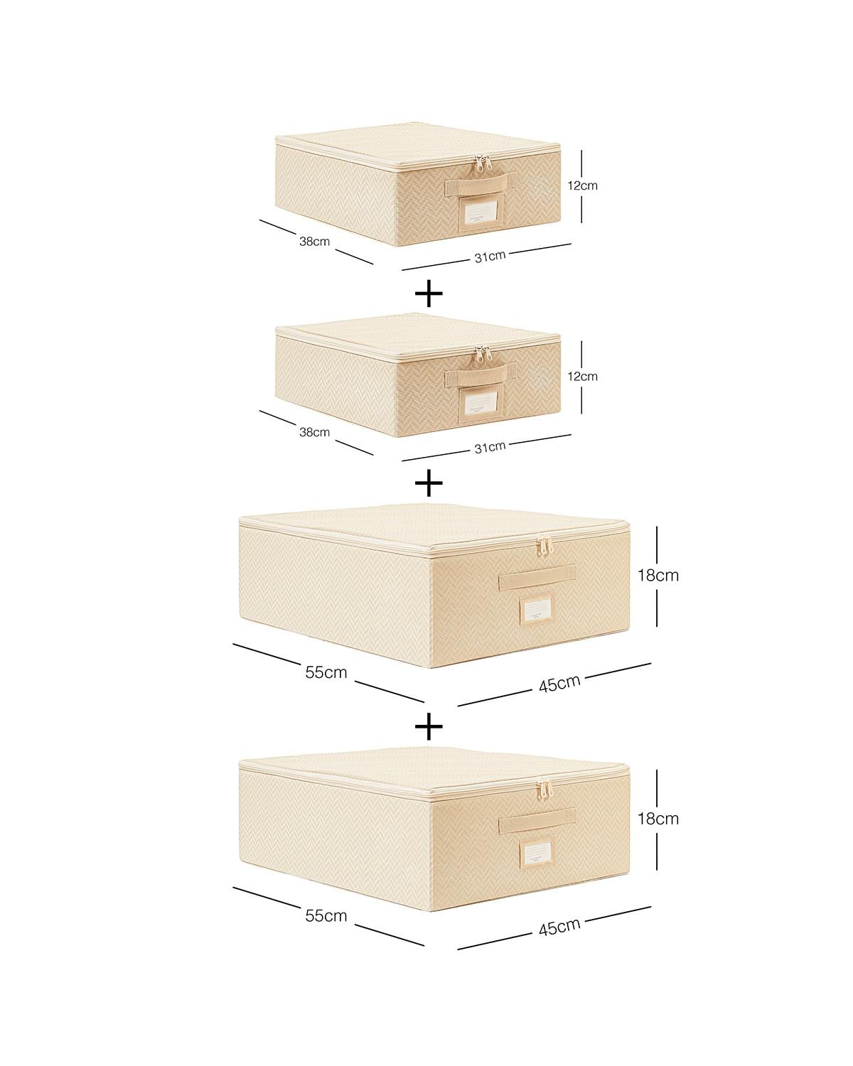 4'lü Bej Balıksırtı Destekli Hurç Set 2 Adet 31 x 38 x 12 + 45 x 55 x 18 cm