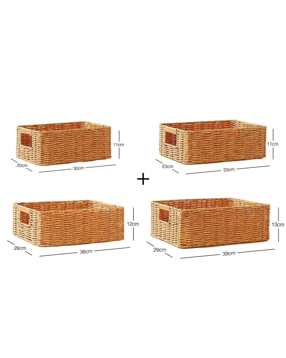 4'lü Çocuk Odası Yıkanabilir Bej PP Rattan Sepet Set 30 x 20 x 11 / 33 x 23 x 11 / 36 x 26 x 12  / 39 x 29 x 13 cm
