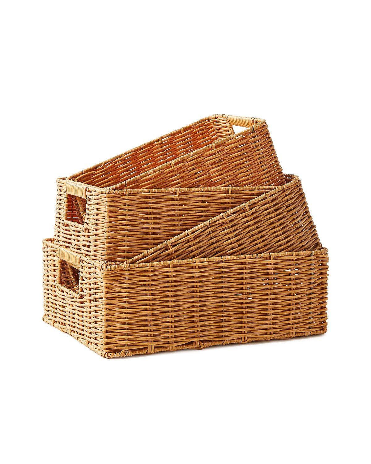 4'lü Çocuk Odası Yıkanabilir Bej PP Rattan Sepet Set 30 x 20 x 11 / 33 x 23 x 11 / 36 x 26 x 12  / 39 x 29 x 13 cm