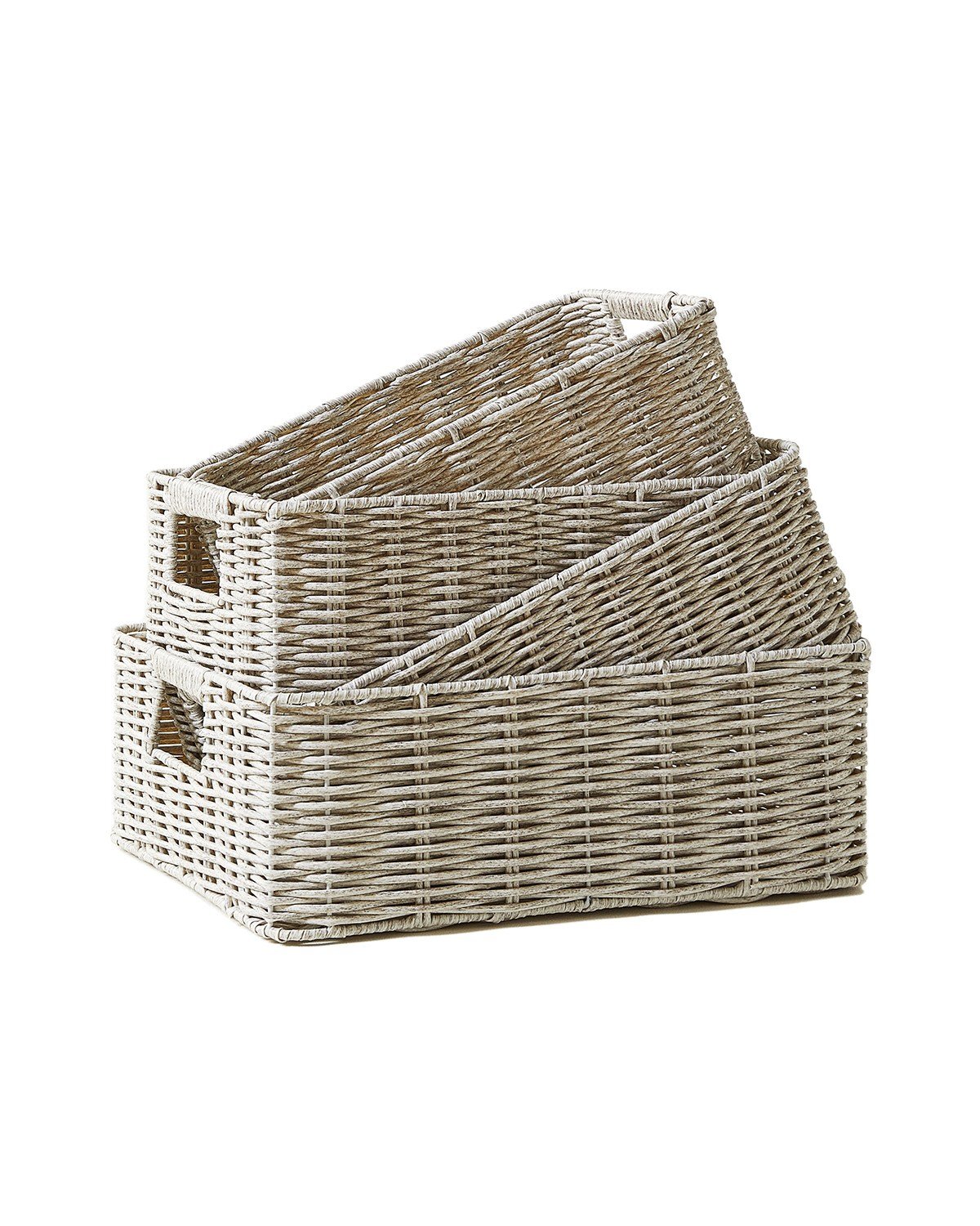 4'lü Çocuk Odası Yıkanabilir Gri PP Rattan Sepet Set 30 x 20 x 11 / 33 x 23 x 11 / 36 x 26 x 12  / 39 x 29 x 13 cm