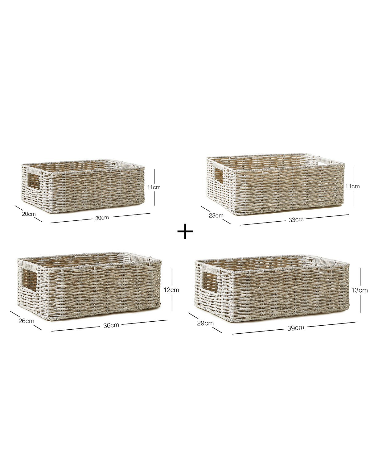4'lü Çocuk Odası Yıkanabilir Gri PP Rattan Sepet Set 30 x 20 x 11 / 33 x 23 x 11 / 36 x 26 x 12  / 39 x 29 x 13 cm