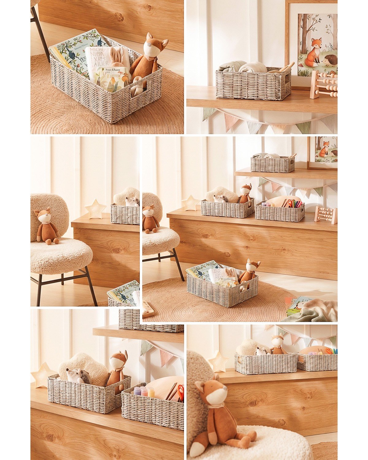 4'lü Çocuk Odası Yıkanabilir Gri PP Rattan Sepet Set 30 x 20 x 11 / 33 x 23 x 11 / 36 x 26 x 12  / 39 x 29 x 13 cm