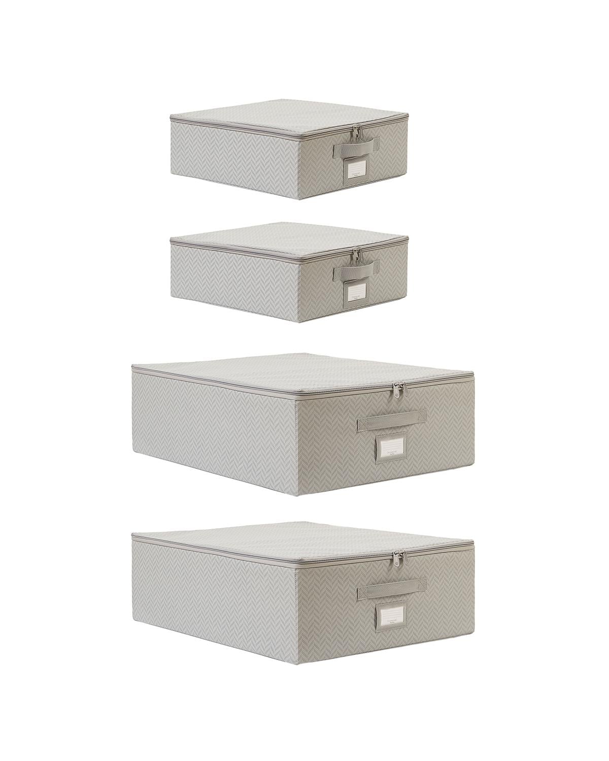 4'lü Gri Balıksırtı Destekli Hurç Set 2 Adet 31 x 38 x 12 + 45 x 55 x 18 cm