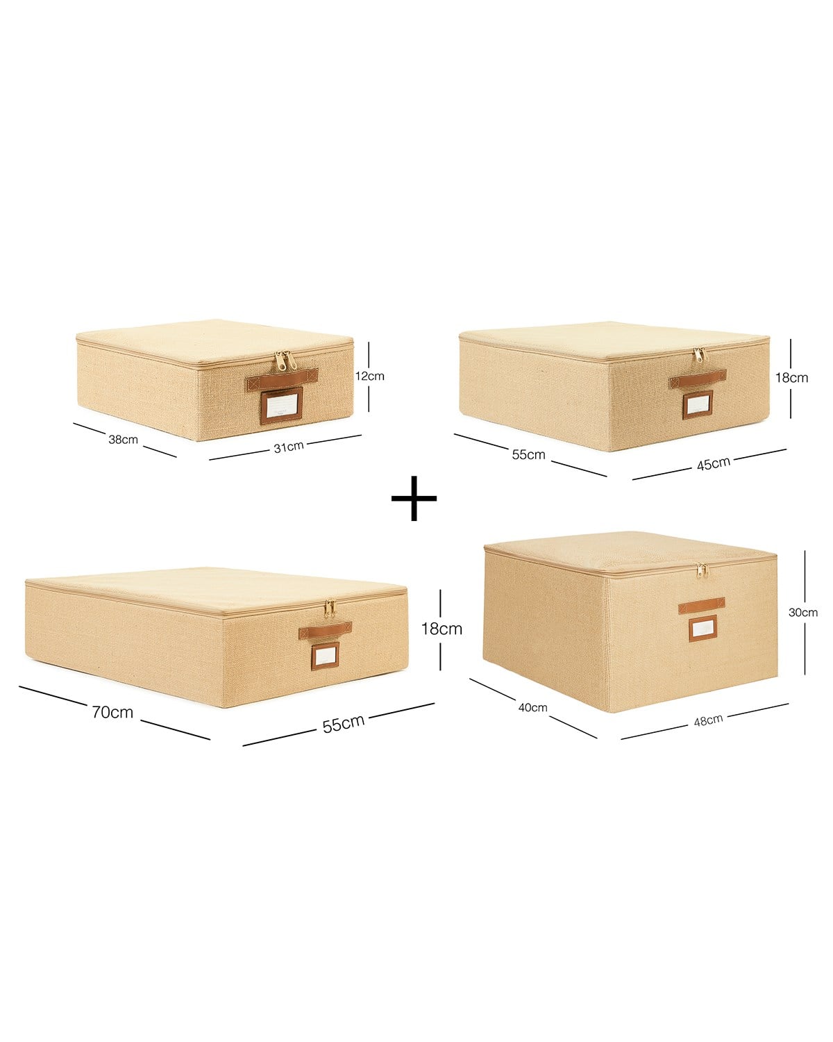 4'lü Jüt Destekli Kutu Hurç Set 31 x 38 x 12 + 45 x 55 x 18 + 55 x 70 x 18 + 48 x 40 x 30 cm