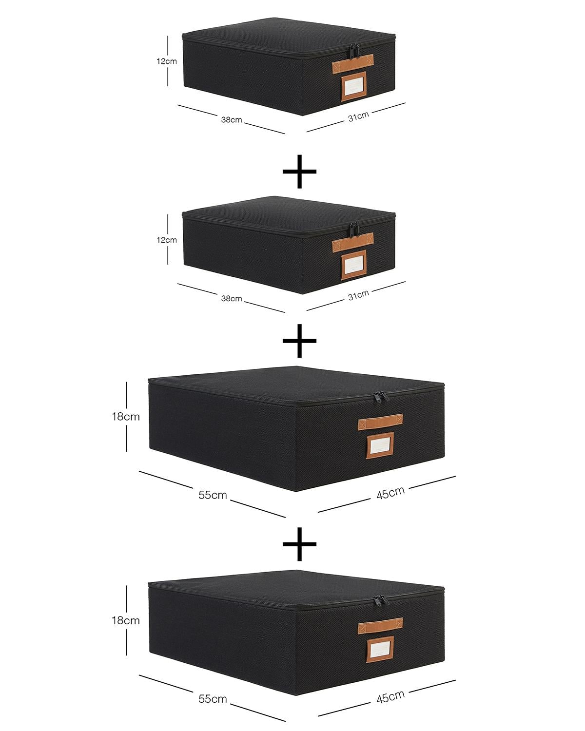 4'lü Siyah Renk Jüt Destekli Kutu Hurç Set 2 Adet 31 x 38 x 12 + 45 x 55 x 18 cm