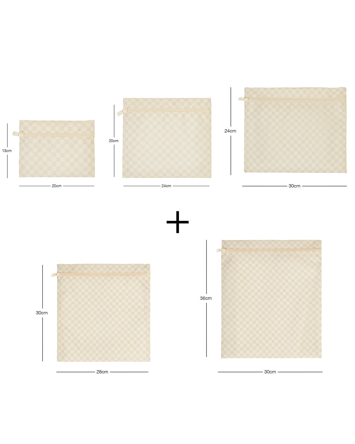 5'li Su Geçirmez Pvc Astarlı Bej Dama Desen Islak Kuru Çanta Seti 20 x 13 / 24 x 20 / 30 x 24 / 28 x 30 / 30 x 36 cm