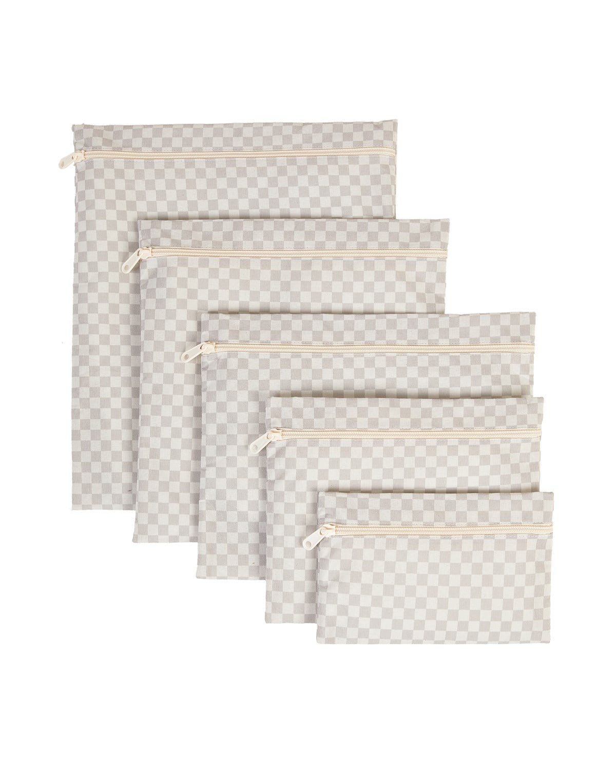 5'li Su Geçirmez Pvc Astarlı Gri Dama Desen Islak Kuru Çanta Seti 20 x 13 / 24 x 20 / 30 x 24 / 28 x 30 / 30 x 36 cm