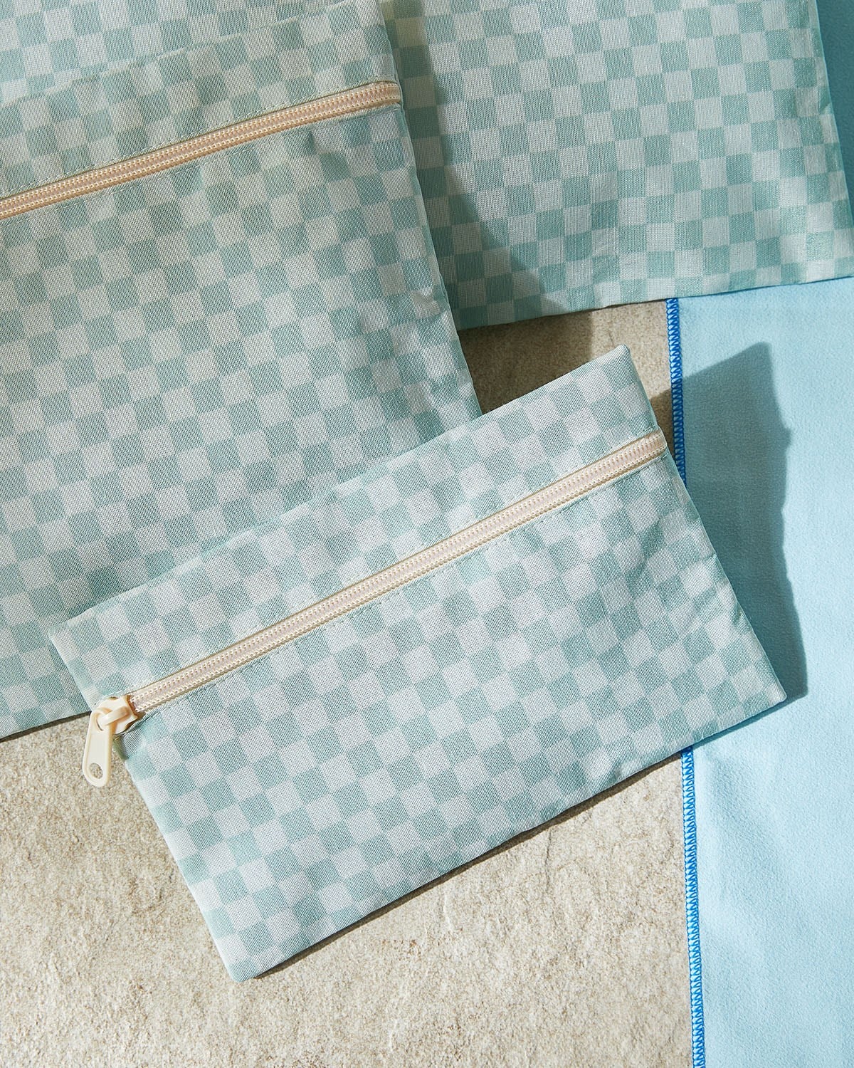 5'li Su Geçirmez Pvc Astarlı Mint Dama Desen Islak Kuru Çanta Seti 20 x 13 / 24 x 20 / 30 x 24 / 28 x 30 / 30 x 36 cm