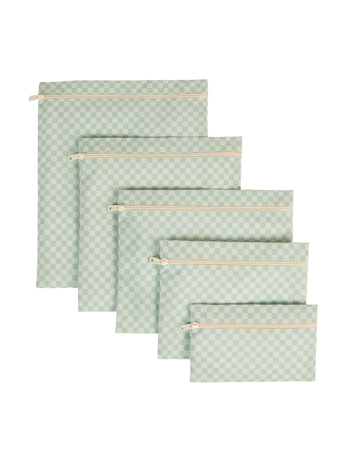 5'li Su Geçirmez Pvc Astarlı Mint Dama Desen Islak Kuru Çanta Seti 20 x 13 / 24 x 20 / 30 x 24 / 28 x 30 / 30 x 36 cm