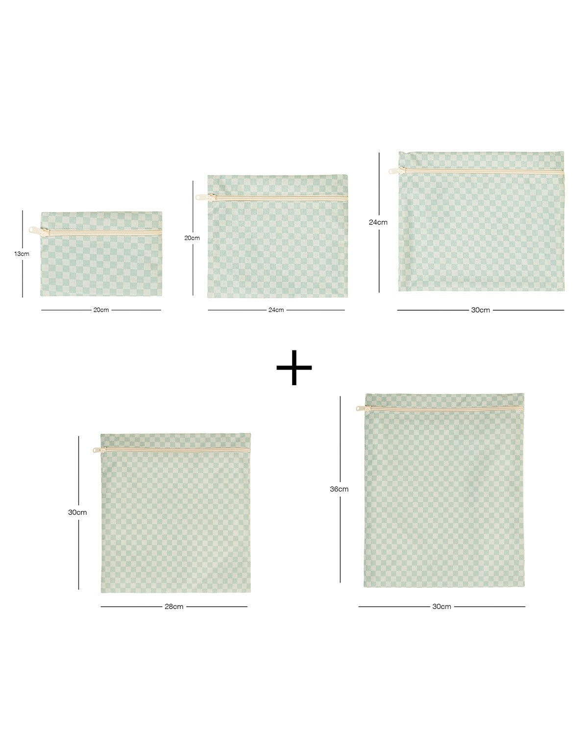 5'li Su Geçirmez Pvc Astarlı Mint Dama Desen Islak Kuru Çanta Seti 20 x 13 / 24 x 20 / 30 x 24 / 28 x 30 / 30 x 36 cm