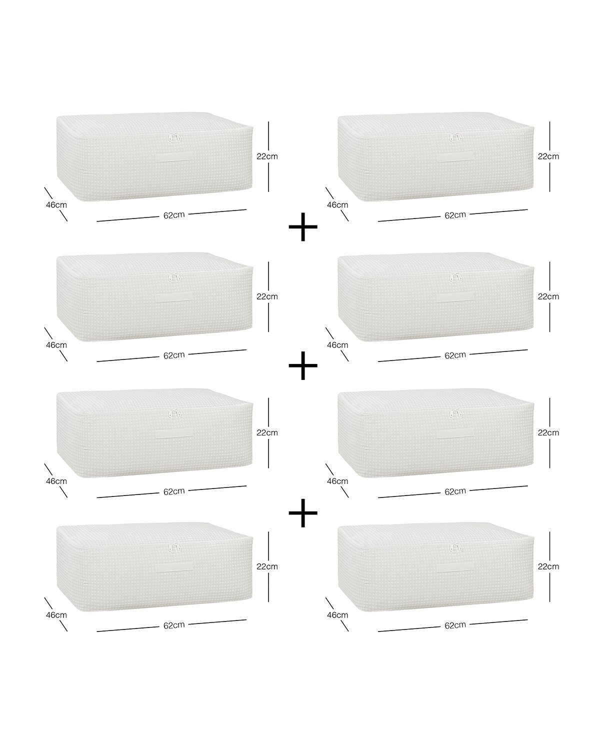 8'li Büyük Boy Gri Pötikare Baza Altı Hurç Set 62 x 46 x 22 cm