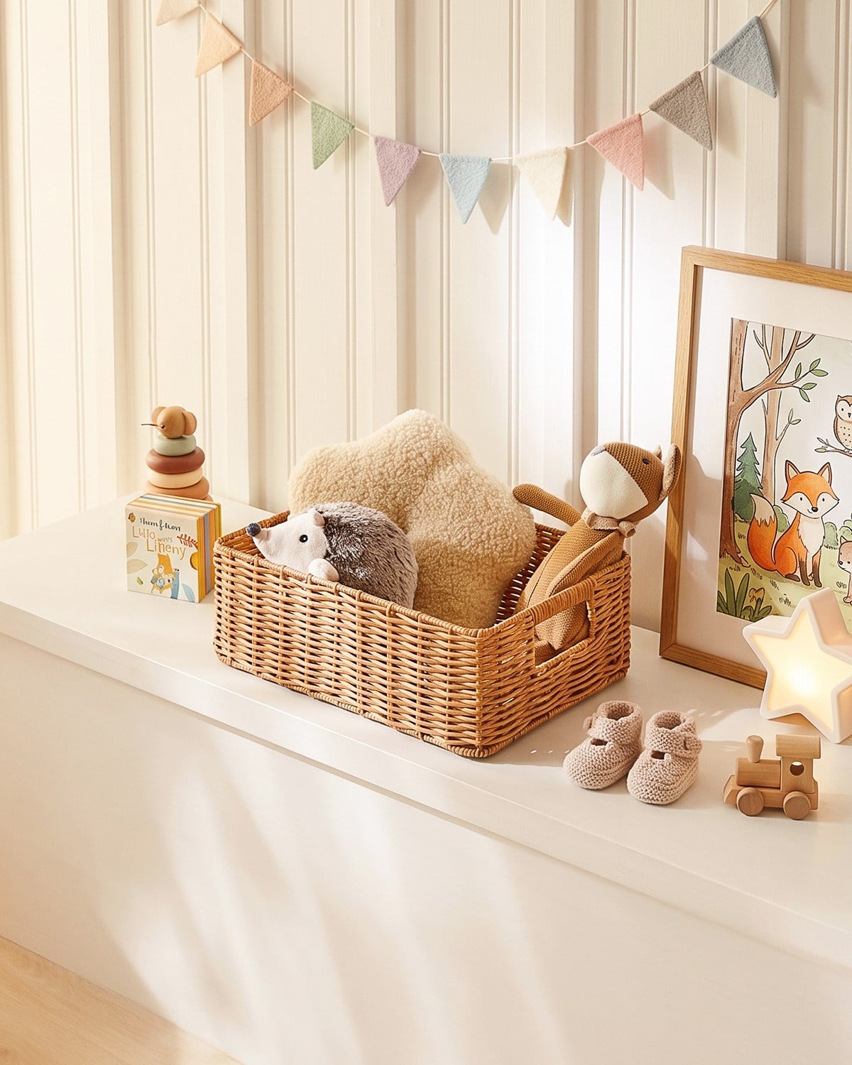 Çocuk Odası Yıkanabilir Bej PP Rattan Sepet 36 x 26 x 12 cm