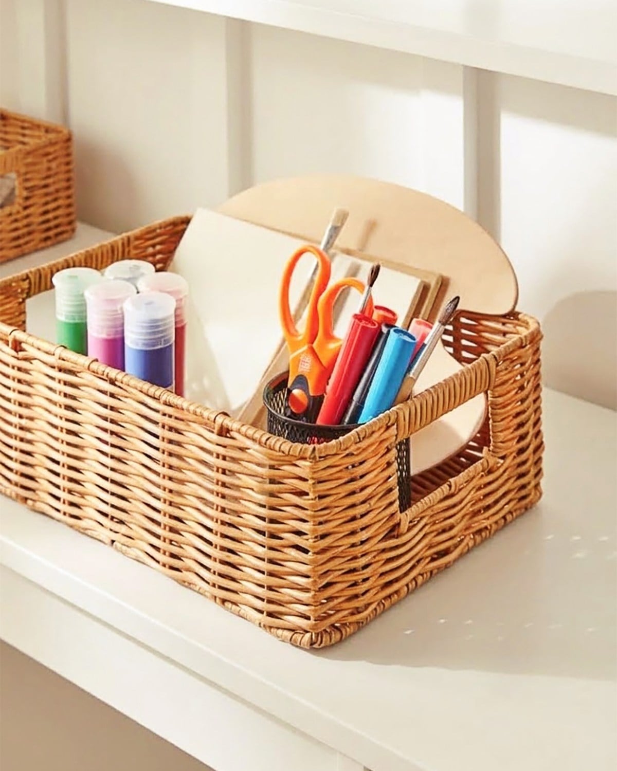 Çocuk Odası Yıkanabilir Bej PP Rattan Sepet 33 x 23 x 11 cm