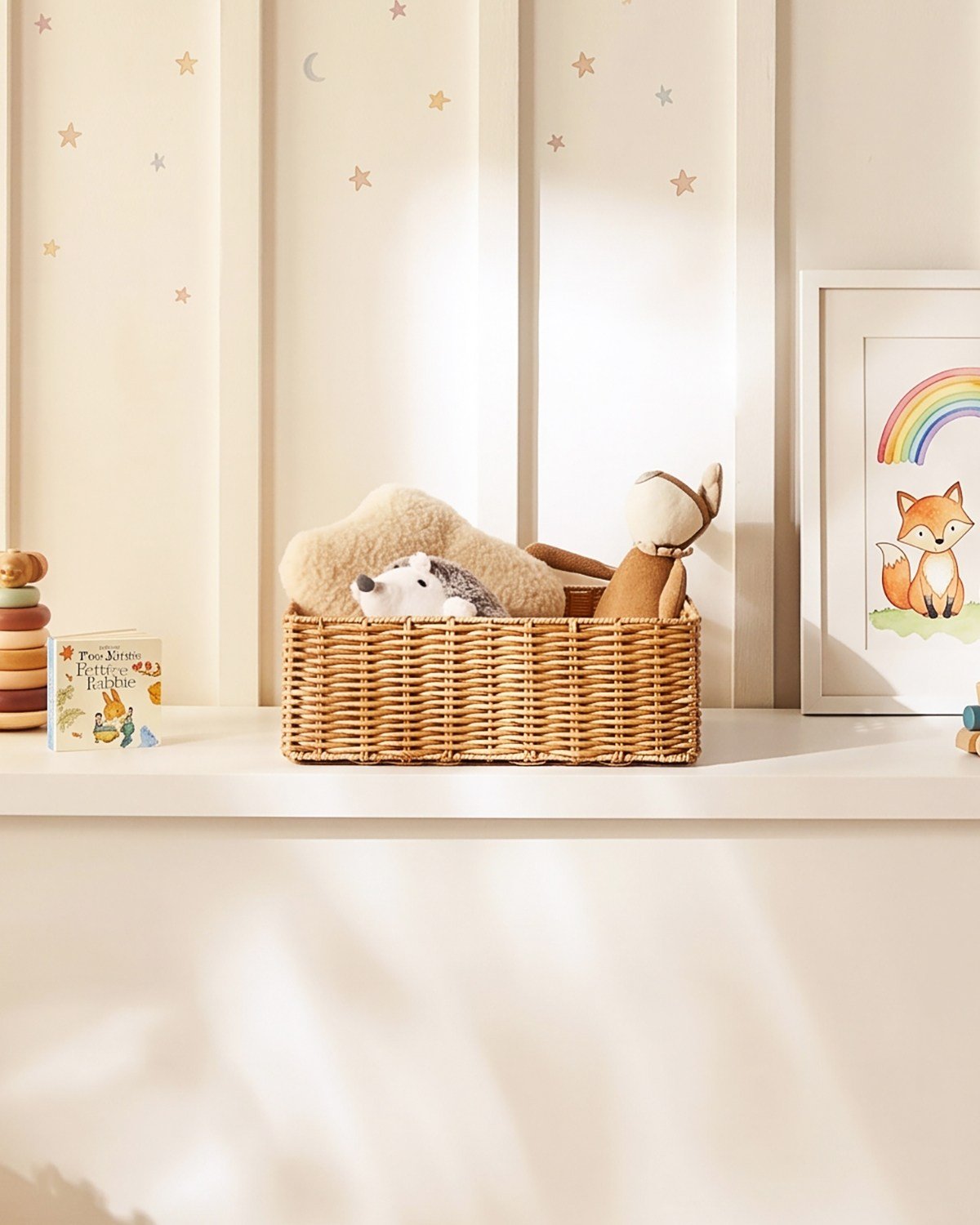 Çocuk Odası Yıkanabilir Bej PP Rattan Sepet 36 x 26 x 12 cm
