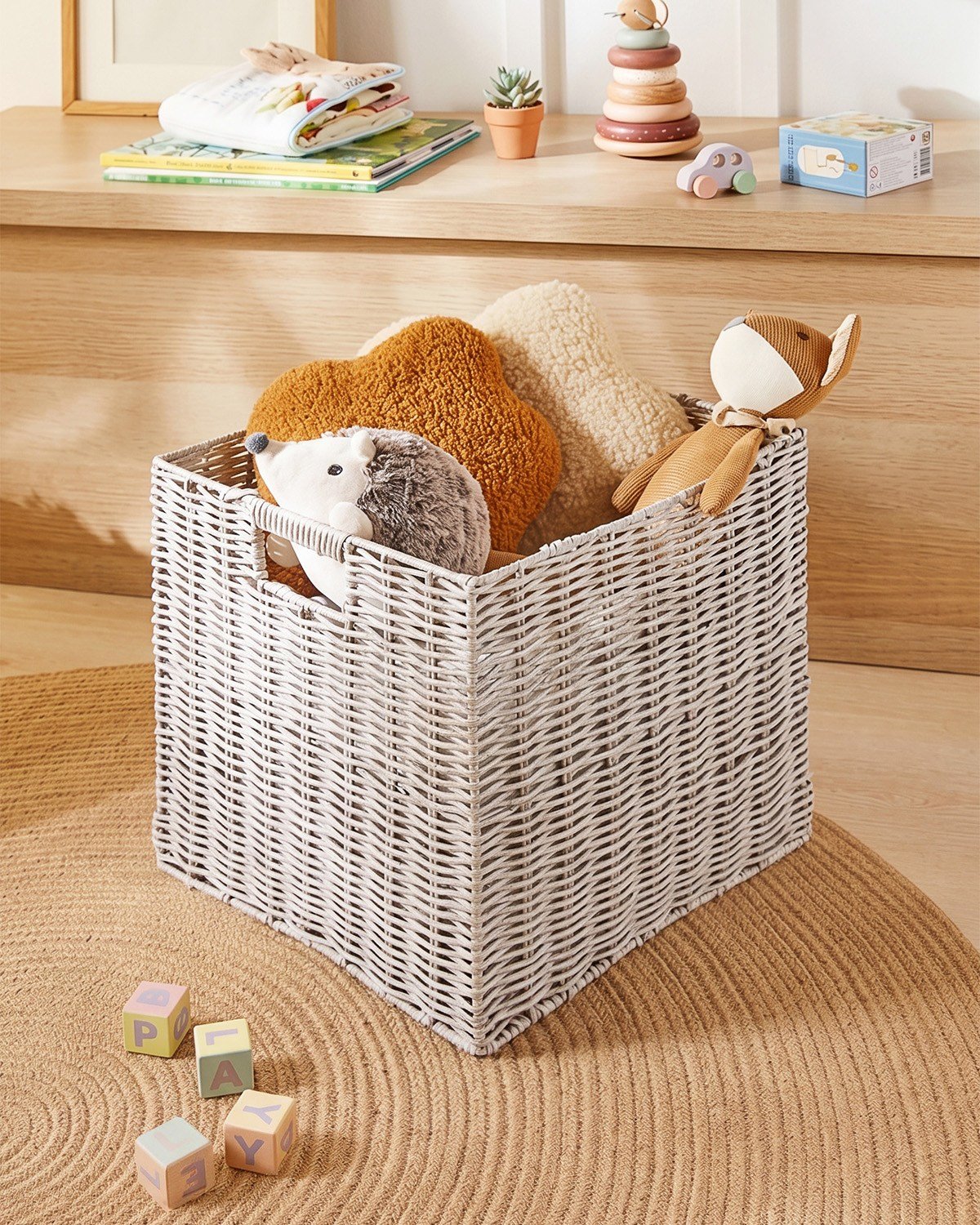 Çocuk Odası Yıkanabilir Gri PP Rattan Sepet 33 x 33 x 33 cm