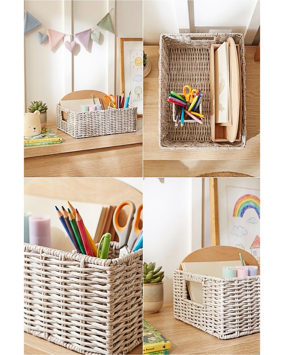 Çocuk Odası Yıkanabilir Gri PP Rattan Sepet 33 x 23 x 11 cm