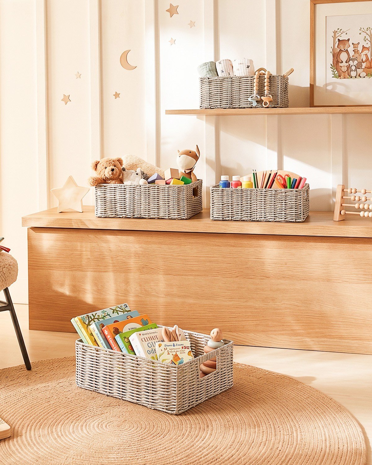 Çocuk Odası Yıkanabilir Gri PP Rattan Sepet 33 x 23 x 11 cm